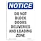 Signmission OSHA Notice, 7" Height, Do Not Block Doors Deliveries Sign, 7" X 5", Portrait OS-NS-D-57-V-11077 - alternate 1
